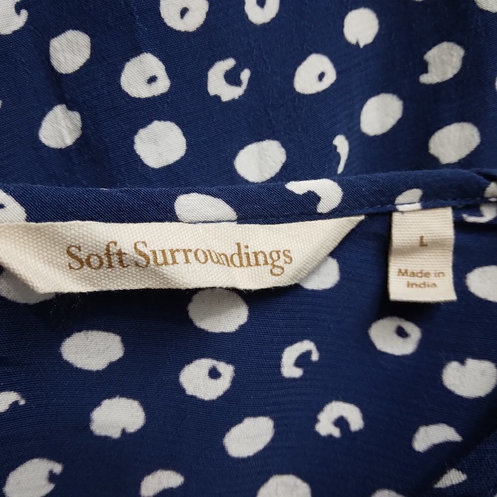 Soft Surroundings | Sonrisa Polka Dot Ruffle Sleeve Top Blue White Top | Size L - Picture 8 of 9